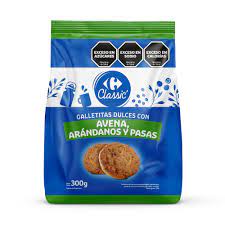 GALLETITAS AVENA, ARANDANOS Y PASAS CARREFOUR BOLSA 300g