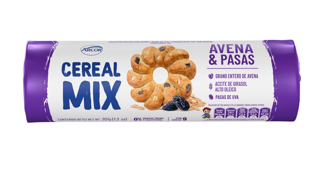 GALLETITAS AVENA Y PASAS CEREAL MIX 207g