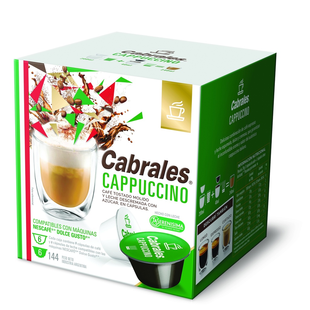 CAPUCCINO CAPSULAS P/DOLCE GUSTO CABRALES 144g