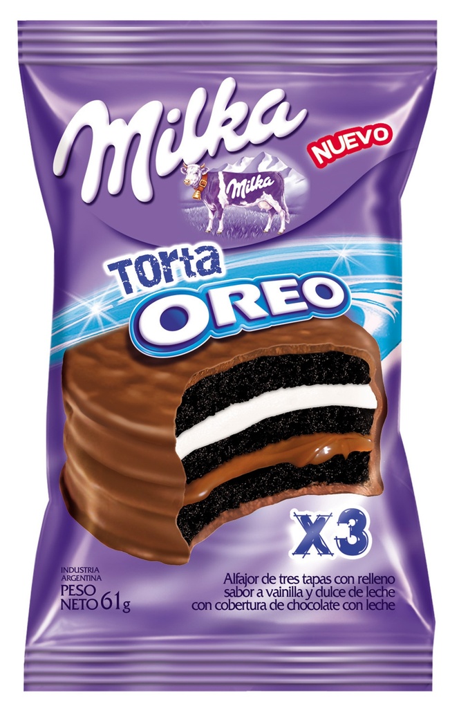 ALFAJOR DDL Y VAINILLA 3 CAPAS  BAÑO CHOCOLATE MILKA OREO 61g