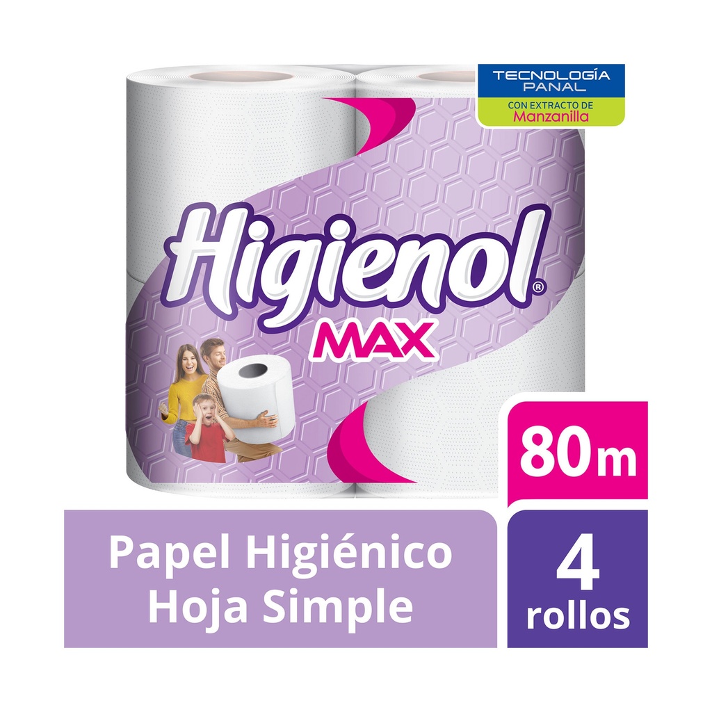 PAPEL HIGIENICO SIMPLE HOJA MAX HIGIENOL 4 X 80m2